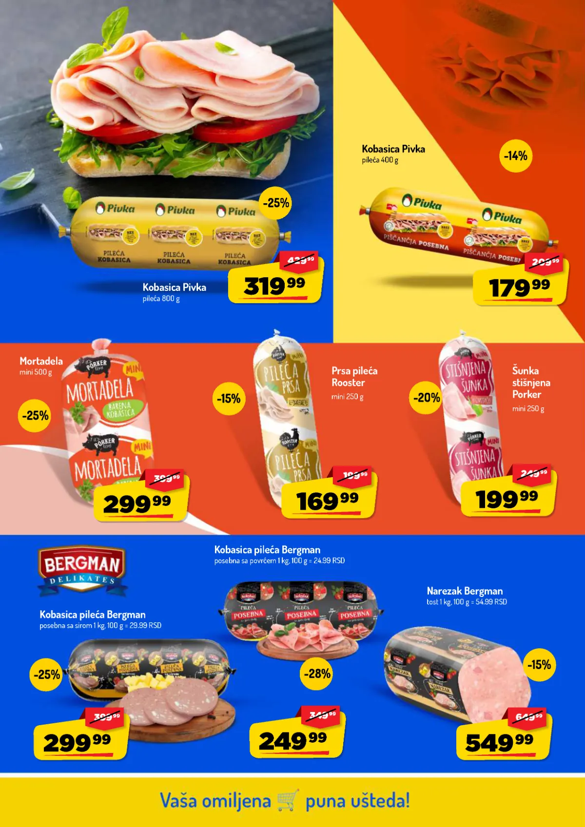 AMAN katalog strana 4 – Pivka pileće kobasice, mortadela, šunka i Bergman mesne prerađevine