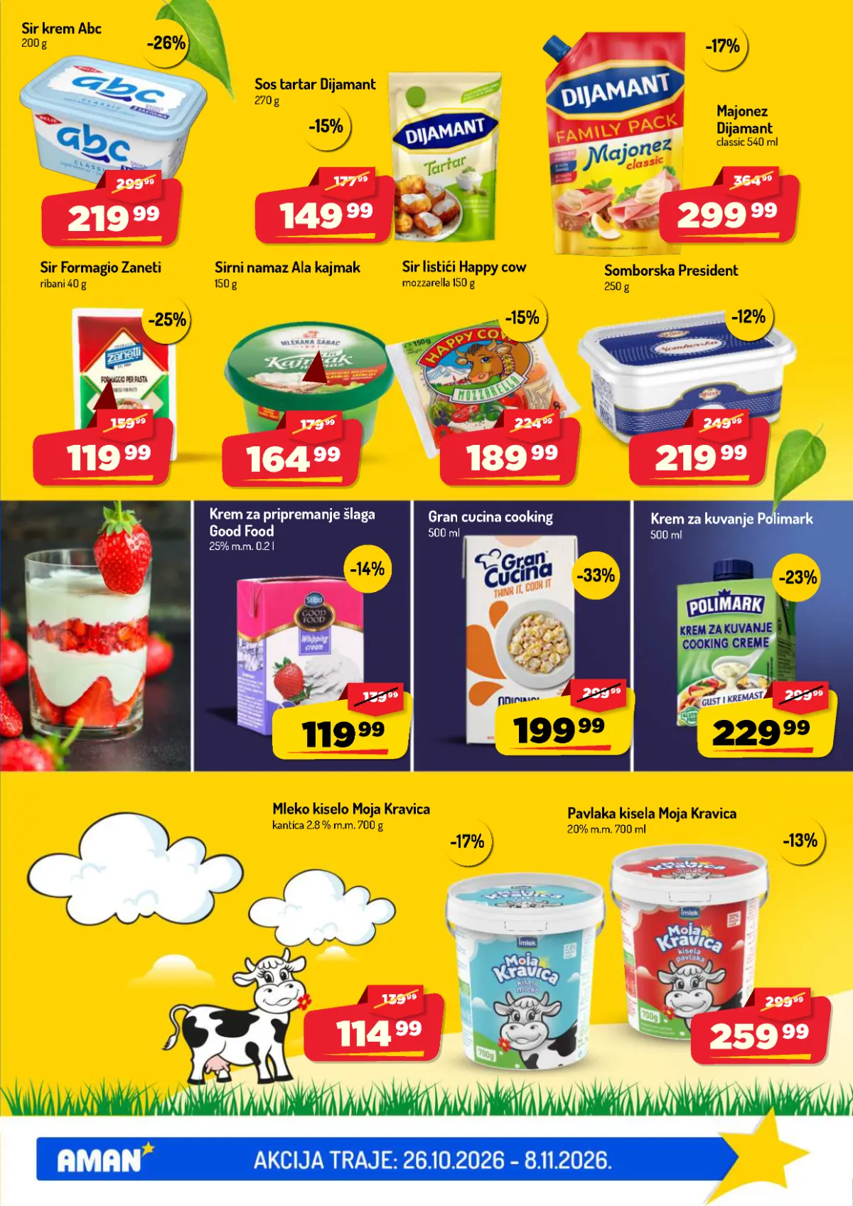 AMAN katalog strana 9 – ABC sir, Dijamant majonez, sirni namazi, Moja Kravica pavlaka i mleko