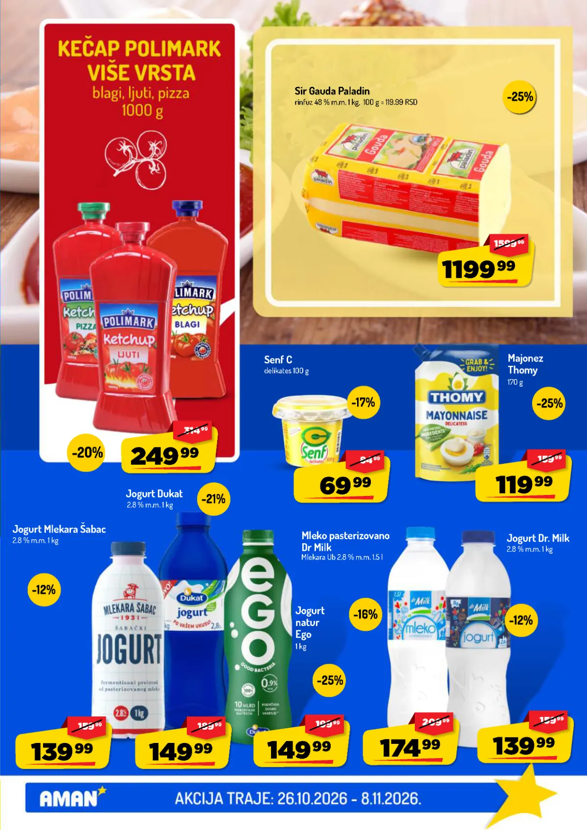 AMAN katalog strana 11 – Paladin gauda, Polimark kečap, Dukat i Dr Milk jogurt, majonez i senf