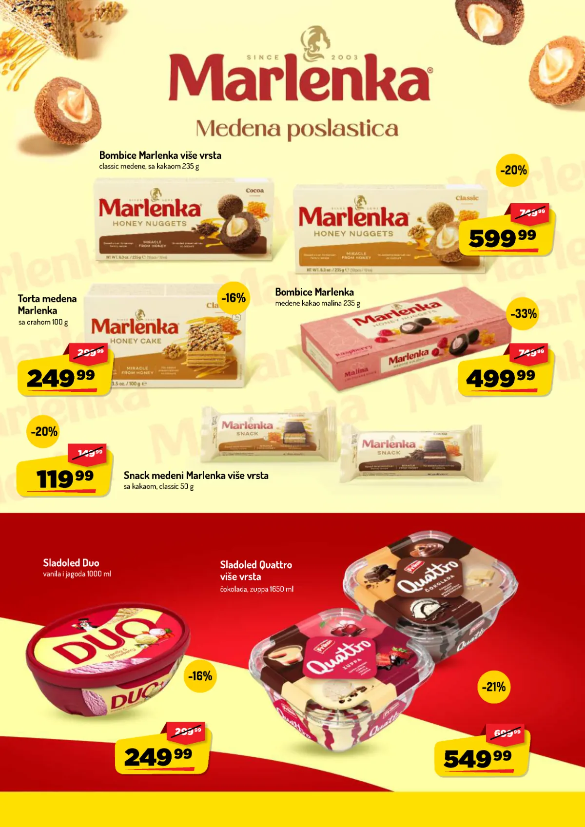 AMAN katalog strana 13 – Marlenka medene poslastice i bombice, Duo i Quattro sladoledi