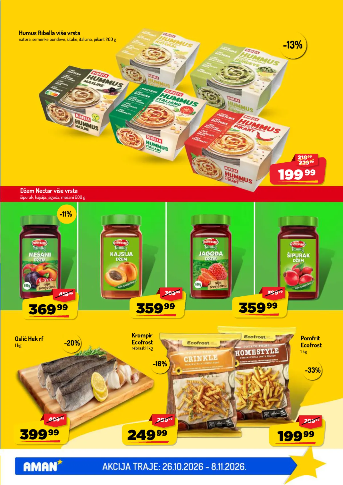 AMAN katalog strana 17 – Ribella humus, Nectar džem, oslić i Ecofrost pomfrit