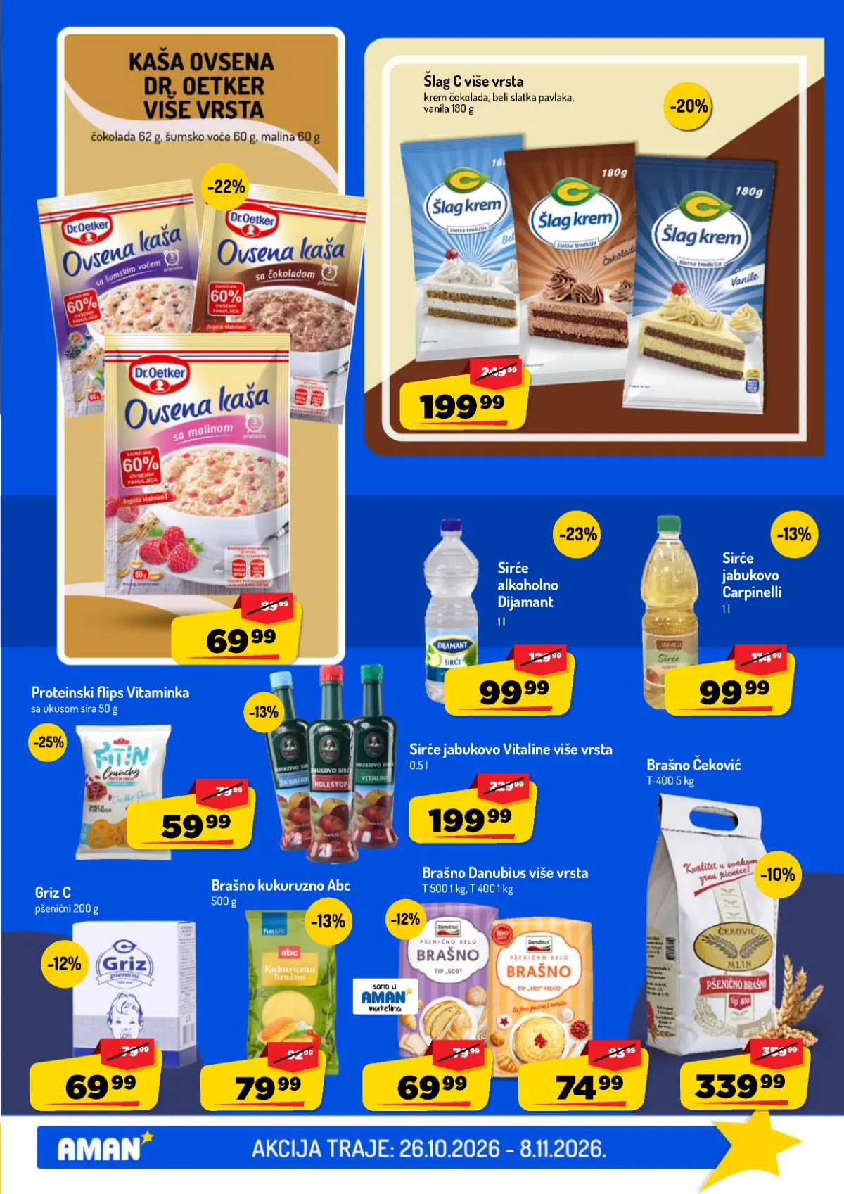 AMAN katalog strana 21 – ovsena kaša Dr Oetker, brašno, griz, sirće i C šlag