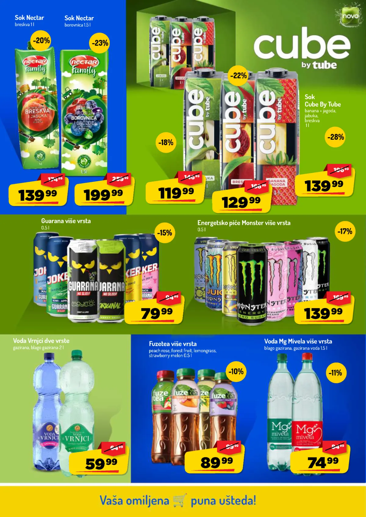 AMAN katalog strana 26 – Nectar sokovi, Cube, Guarana, Monster, Fuzetea i mineralna voda