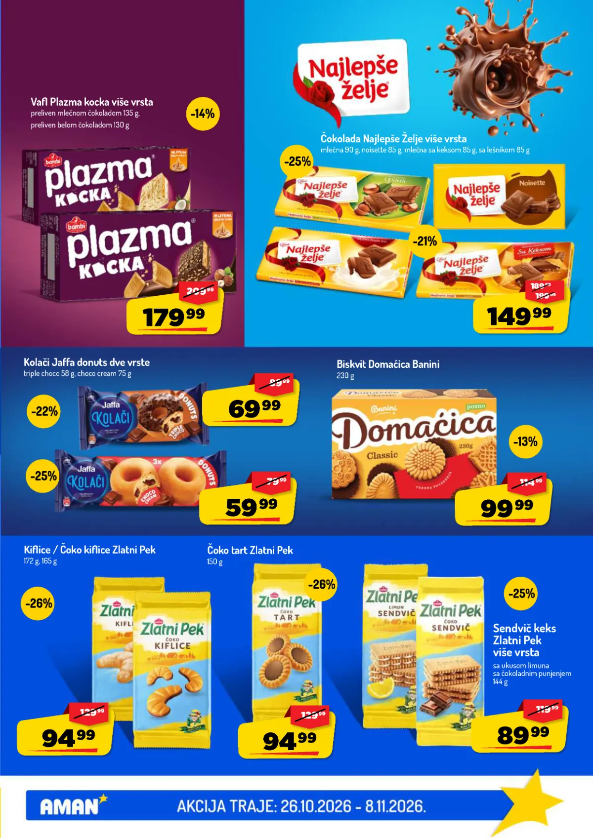 AMAN katalog strana 31 – Najlepše Želje čokolade, Plazma kocke, Jaffa donuts i Banini Domaćica