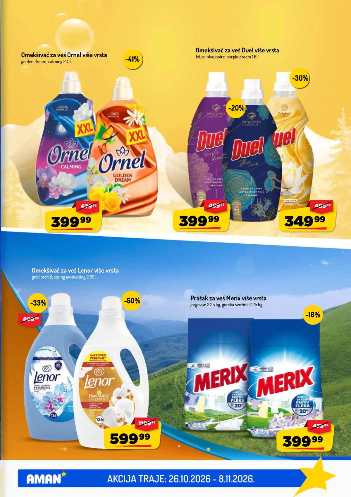 AMAN katalog strana 33 – Lenor omekšivač na popustu 50%, Duel, Ornel i Merix proizvodi za veš