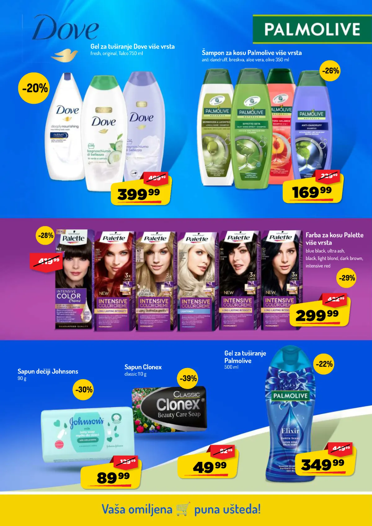AMAN katalog strana 36 – Dove gel za tuširanje, Palmolive šampon, Palette farbe za kosu i Johnsons sapun