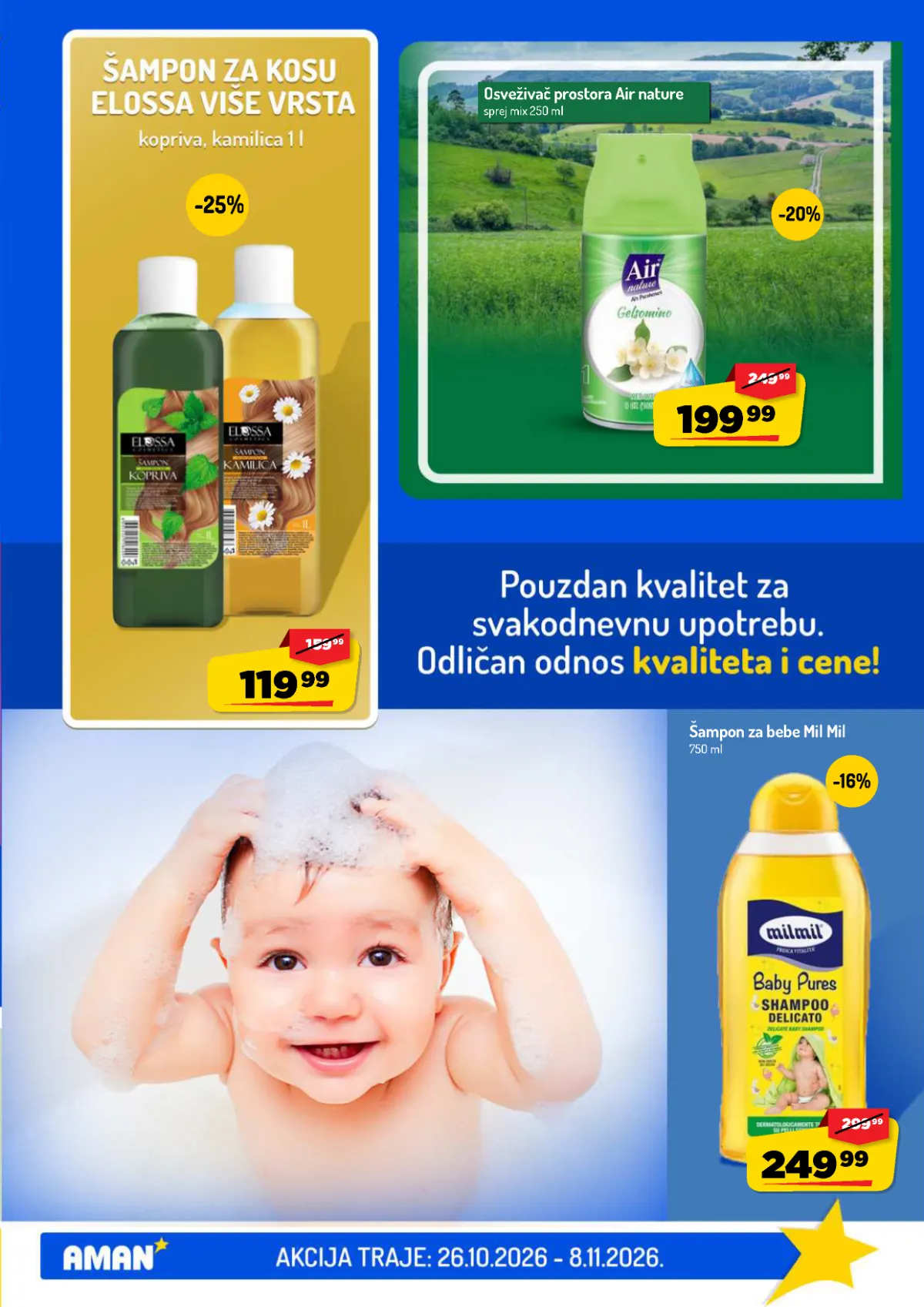 AMAN katalog strana 37 – proizvodi za higijenu, Mil Mil šampon za bebe i osveživači prostora