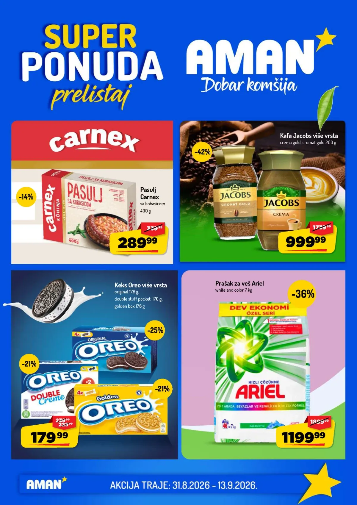 AMAN katalog od 31.08. do 13.09.2026. – hrana, piće, kućna hemija i drugi proizvodi sniženi do 60%