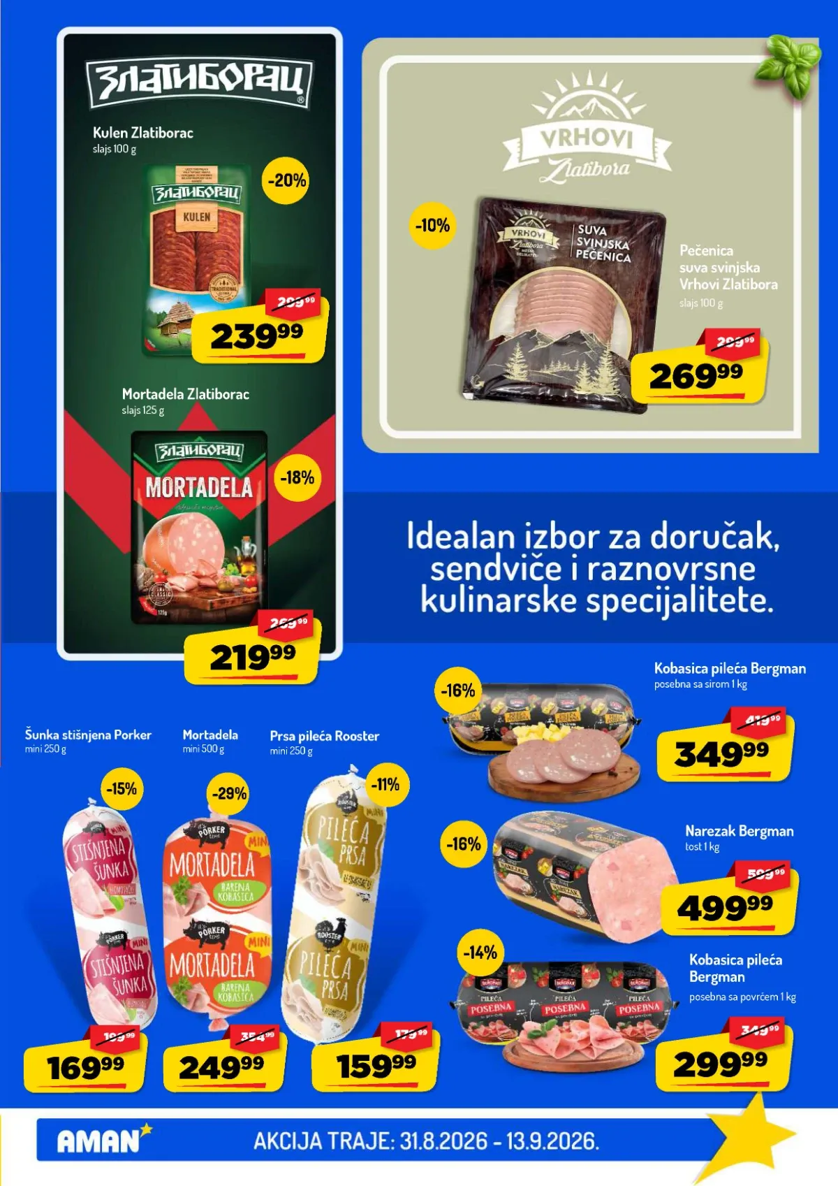 AMAN katalog do 13.09.2026. – mini mortadela i Zlatiborac kulen na akciji