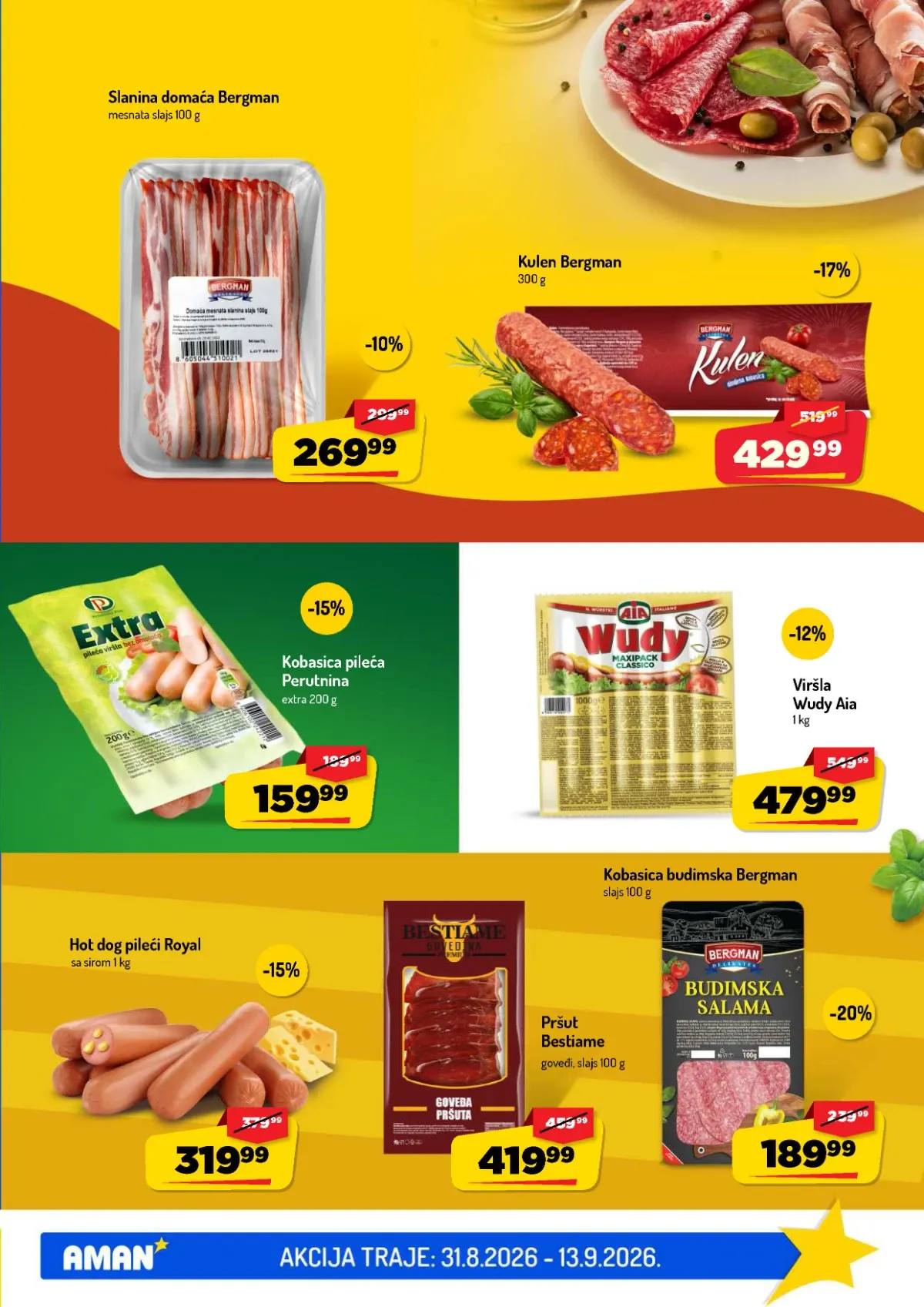 AMAN katalog do 13.09.2026. – Bergman budimska kobasica i Wudy viršle na akciji