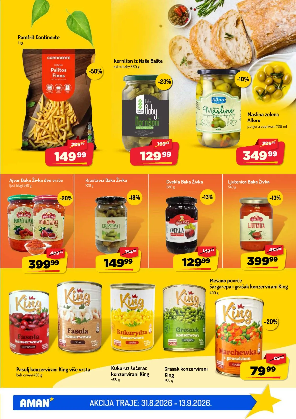 AMAN katalog do 13.09.2026. – Continente pomfrit snižen 50% i Iz Naše Bašte kornišoni na akciji