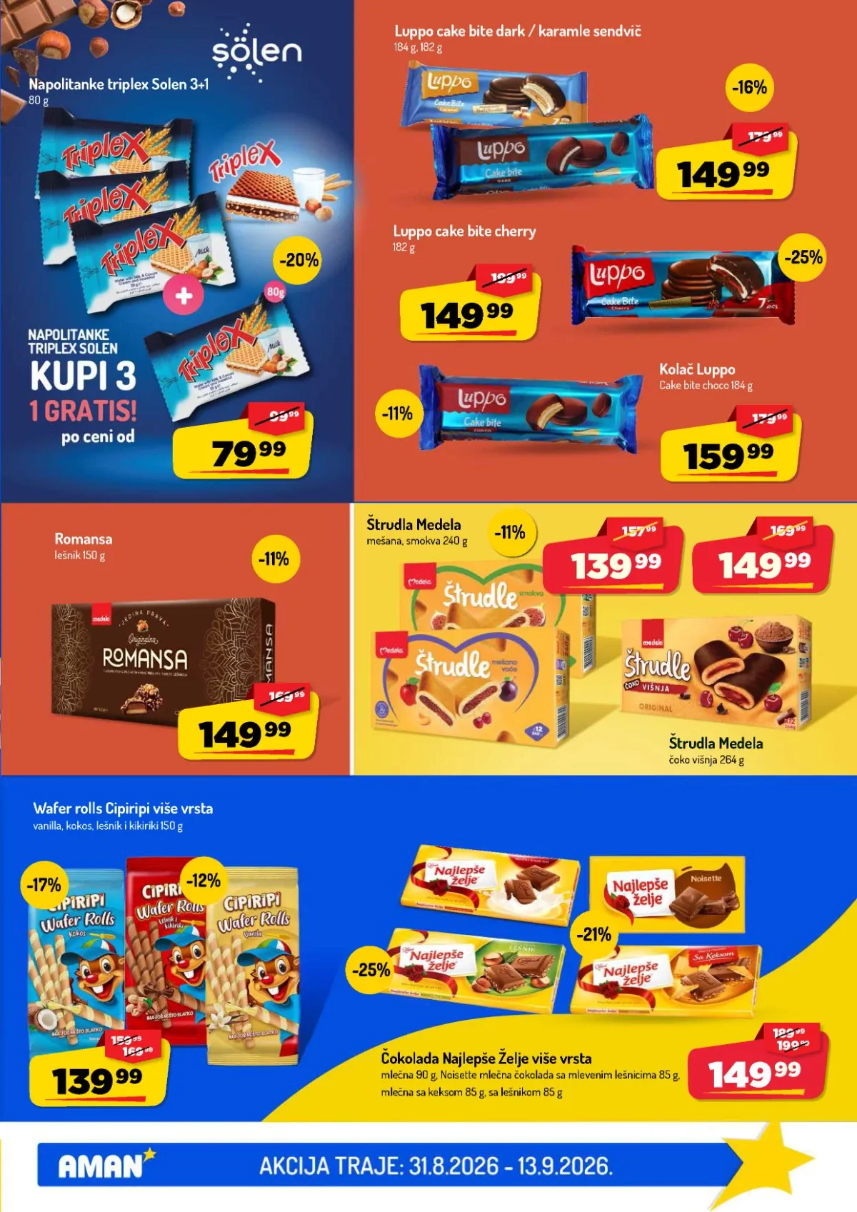 AMAN katalog do 13.09.2026. – Luppo Cake Bite i Najlepše želje čokolade na akciji