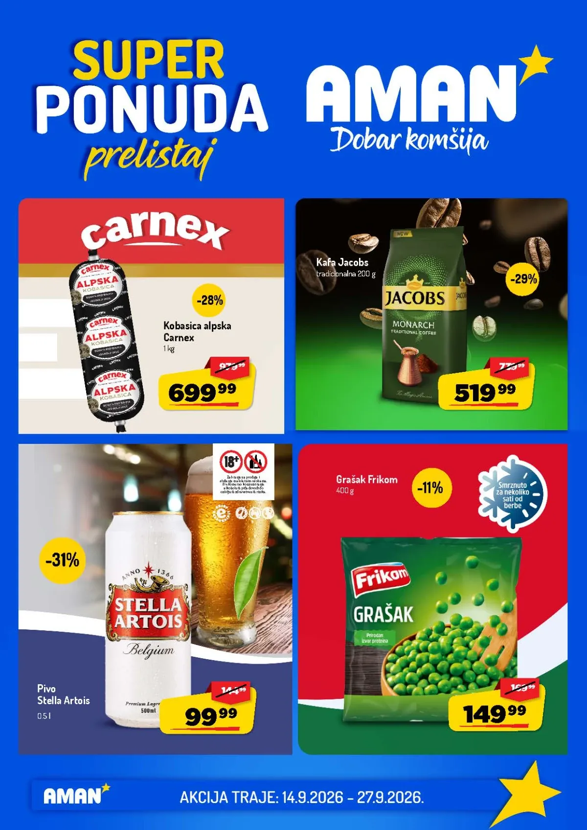 AMAN katalog od 14.09. do 27.09.2026. – hrana, piće, meso i kućne potrepštine sniženi do 43%