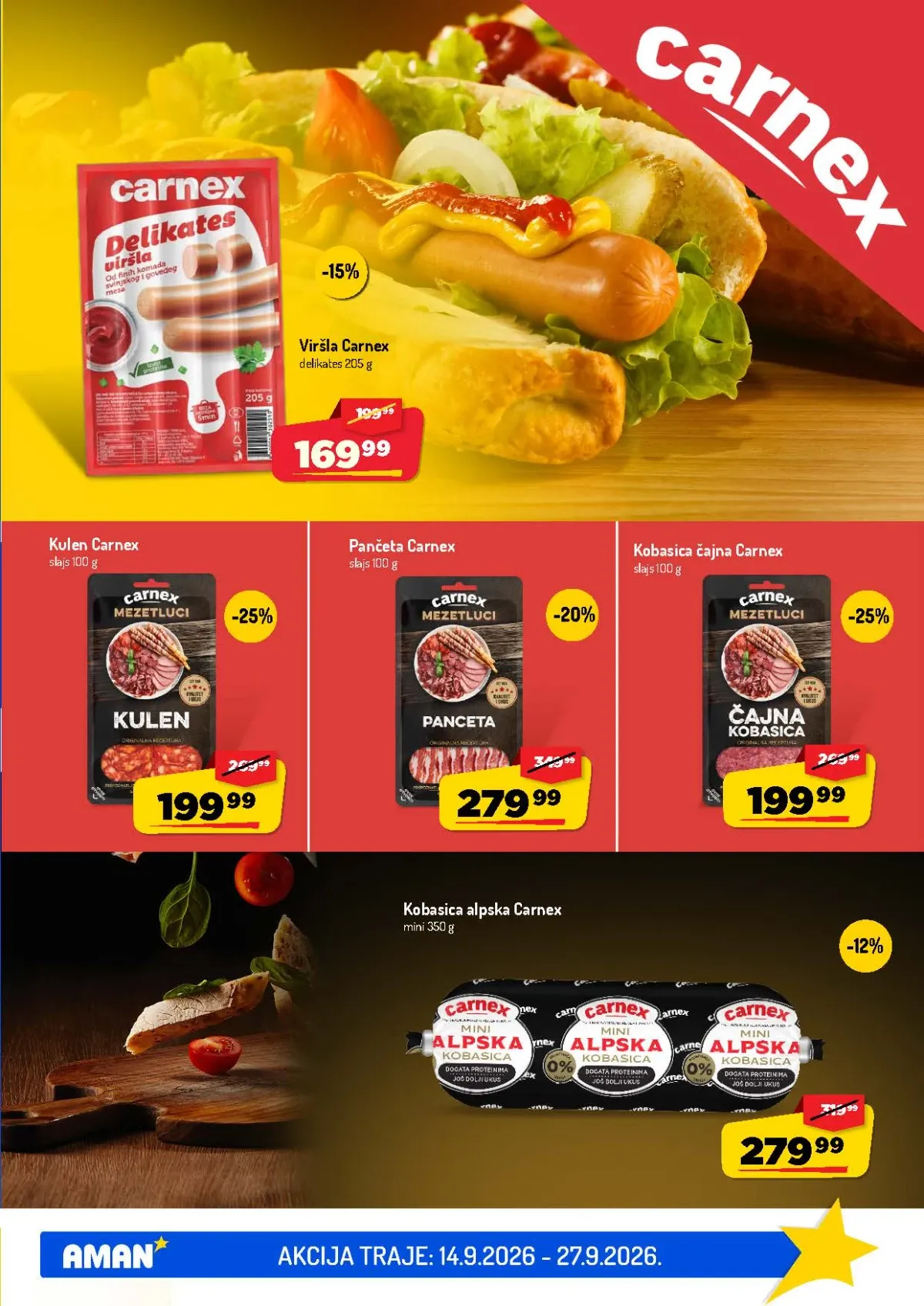 AMAN katalog – Carnex viršle, kulen, pančeta i čajna kobasica na akciji