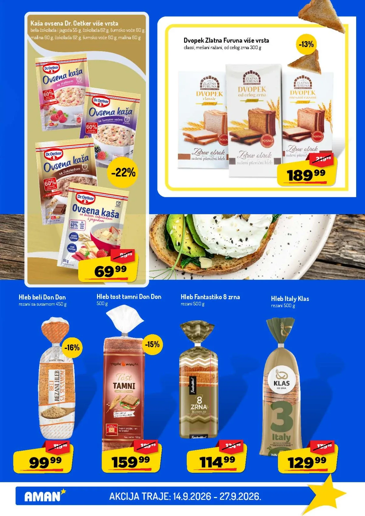 AMAN katalog – ovsene kaše, dvopek i hleb na akciji