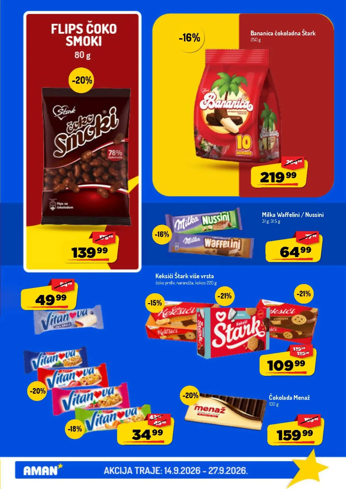 AMAN katalog – Štark bananice, Milka vafli i Menaž čokolada
