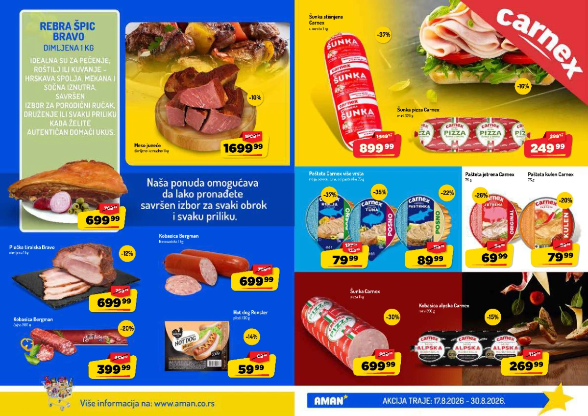 AMAN katalog strana 2 – Carnex šunka, paštete, kobasice i suhomesnati proizvodi na akciji