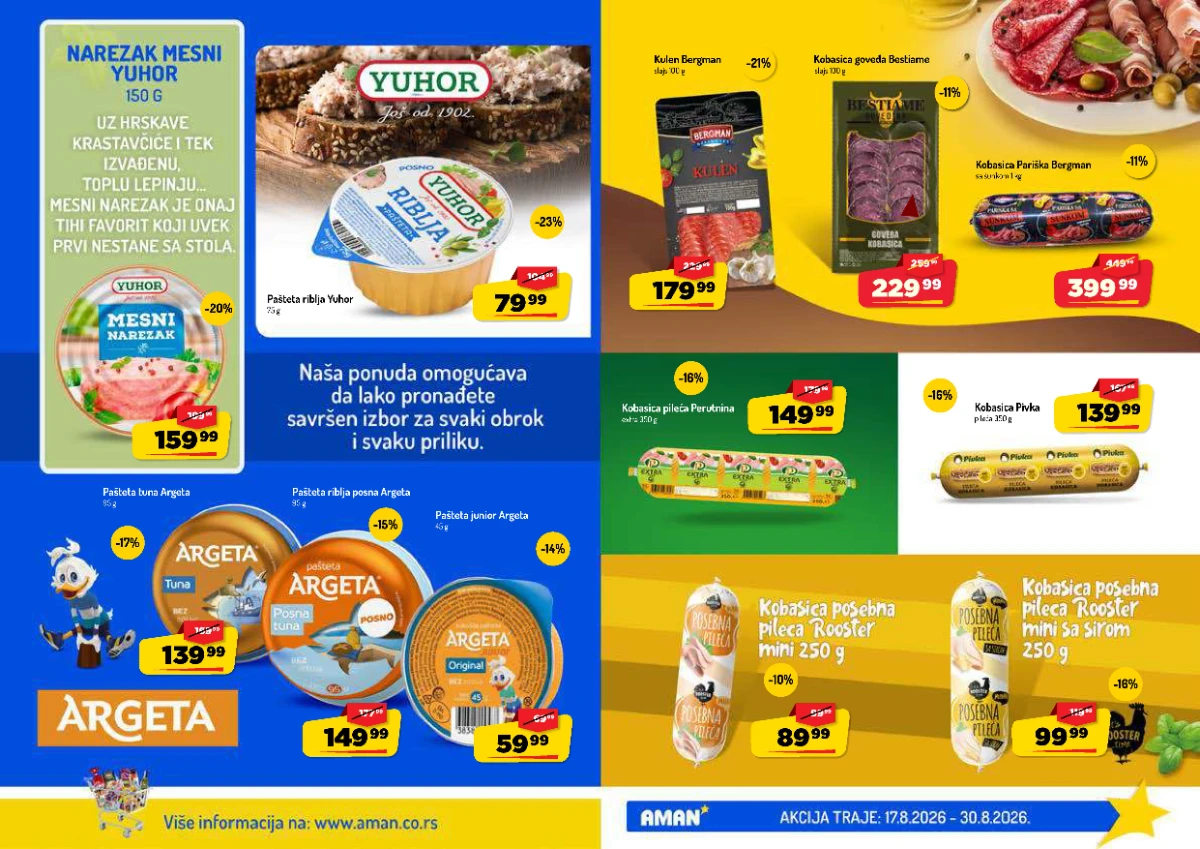 AMAN katalog strana 4 – Yuhor, Argeta, Bergman i pileće kobasice na akciji