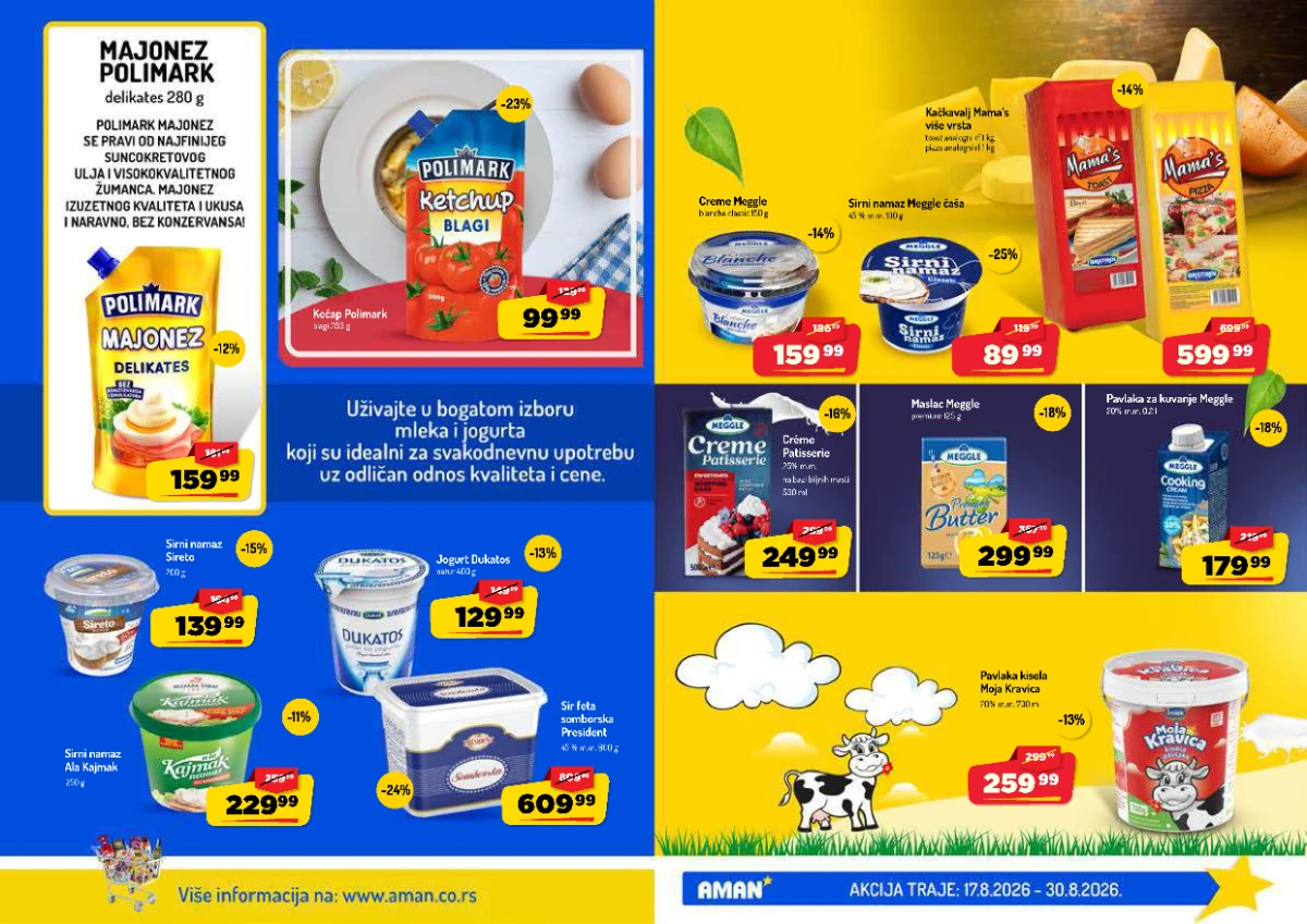 AMAN katalog strana 5 – sir, kajmak, pavlaka, Meggle i Polimark proizvodi na akciji