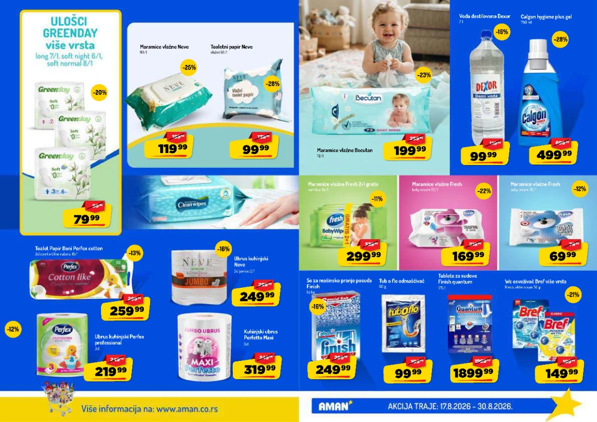 AMAN katalog strana 20 – toalet papir, vlažne maramice, Calgon i Finish proizvodi