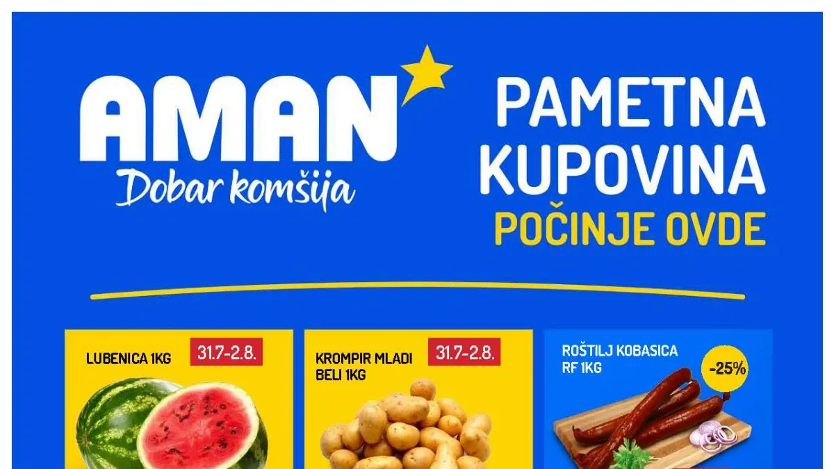 Nova AMAN akcija do 06.08.2026. – popusti do 60% na hranu, piće, meso, kućnu hemiju i proizvode za domaćinstvo.