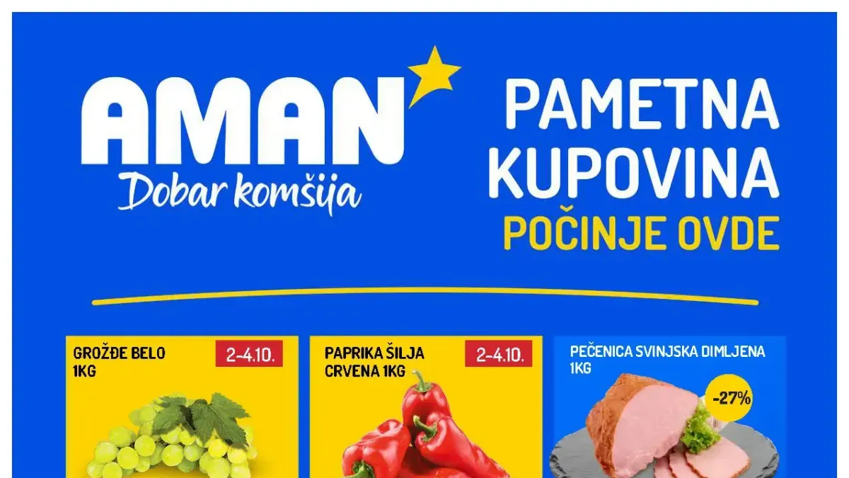 AMAN katalog od 02. do 08.10.2026. – hrana, piće, meso, mlečni proizvodi i proizvodi za domaćinstvo uz popuste do 50%