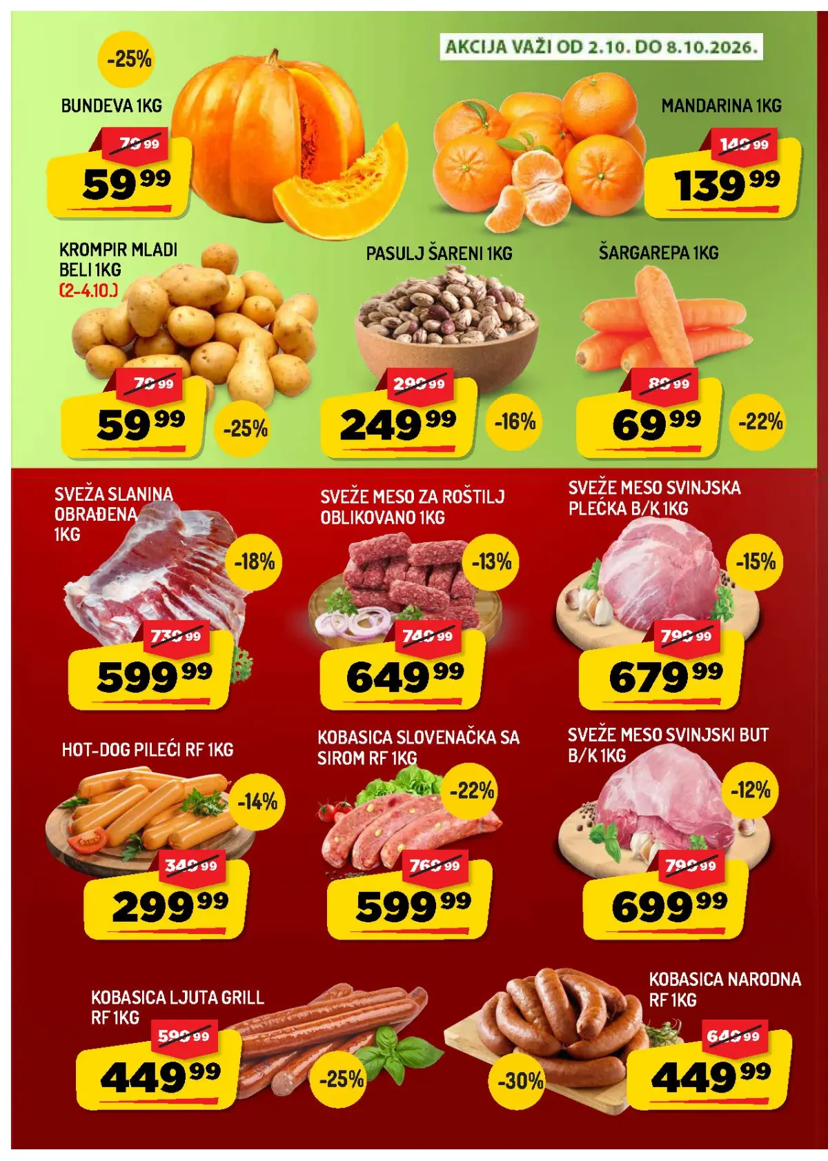AMAN katalog 02–08.10.2026. – meso, kobasice, krompir, mandarine i povrće na akciji