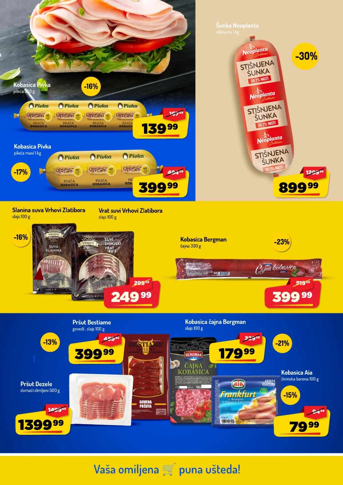 AMAN katalog do 25.10.2026. – suhomesnata ponuda AMAN katalog, strana 6 – Neoplanta šunka, Pivka i Bergman kobasice, slanina i pršut