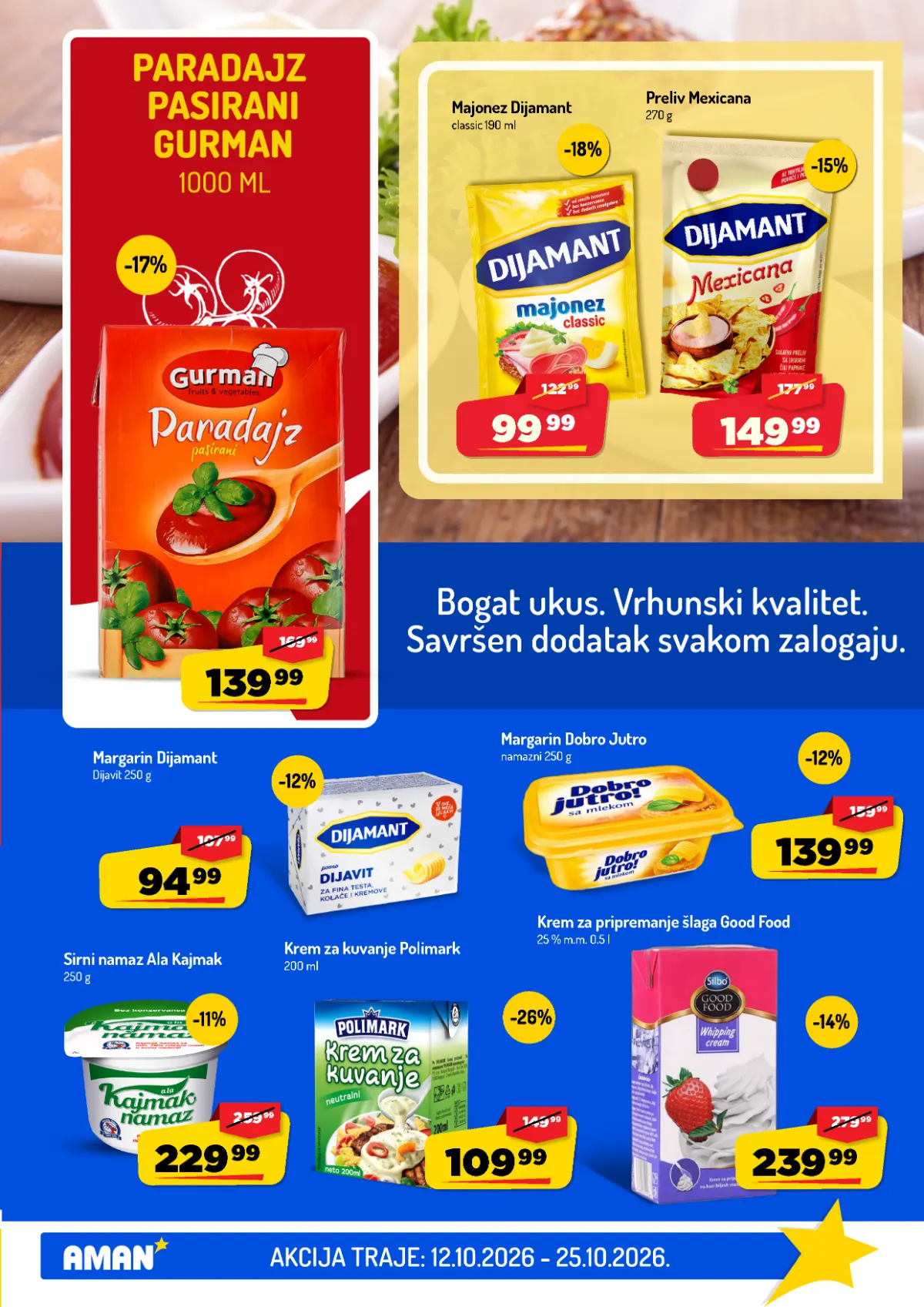 AMAN katalog do 25.10.2026. – namazi i kremovi za kuvanje AMAN katalog, strana 11 – Dijamant majonez i margarin, Ala Kajmak i krem za kuvanje Polimark