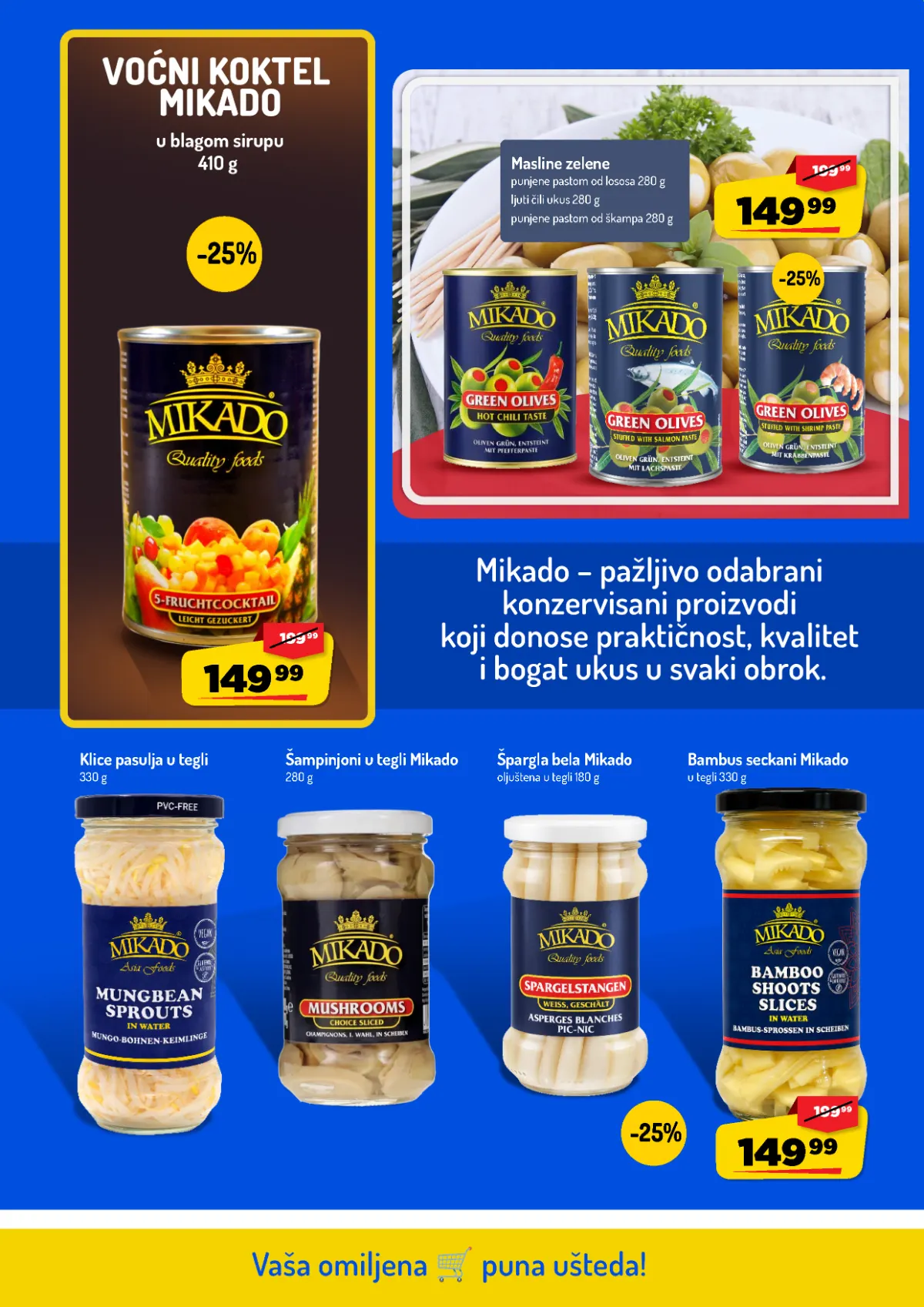 AMAN katalog do 25.10.2026. – masline i povrće u tegli AMAN katalog, strana 16 – punjene zelene masline, Mikado šampinjoni, špargla i bambus