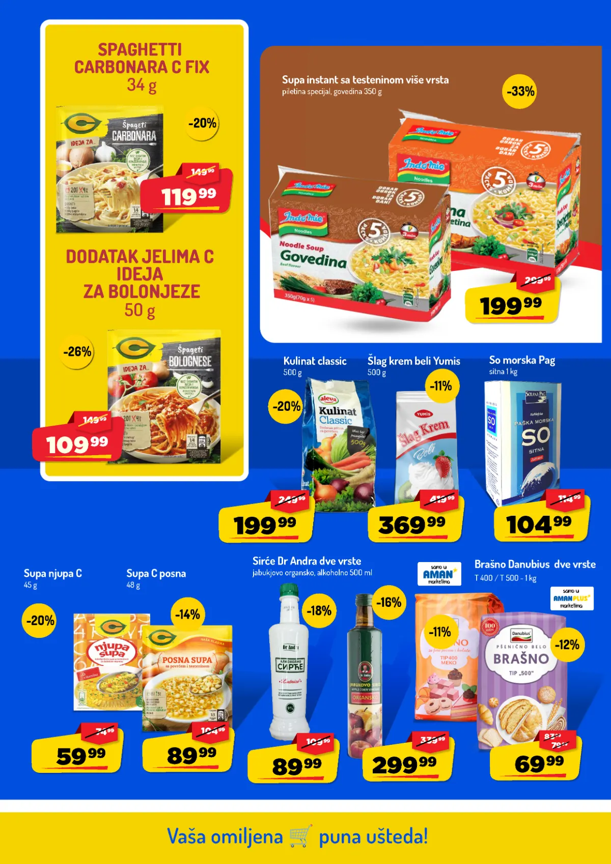 AMAN katalog do 25.10.2026. – osnovne namirnice AMAN katalog, strana 20 – supe, Kulinat začin, Yumis šlag, Pag so i Danubius brašno