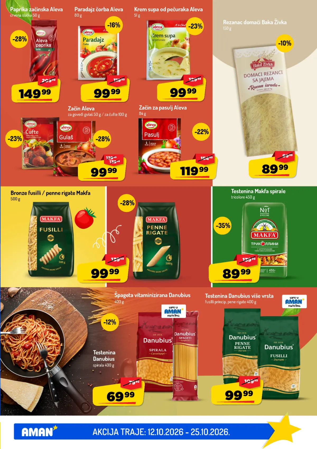 AMAN katalog do 25.10.2026. – začini i testenina AMAN katalog, strana 21 – Aleva začini i supe, Makfa i Danubius testenina