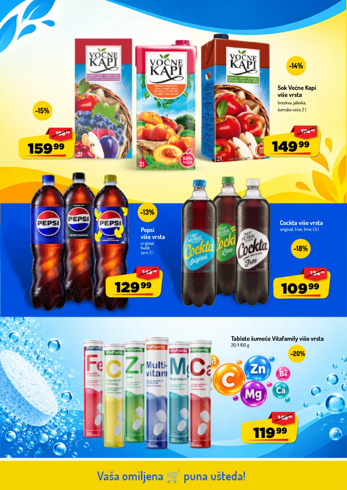 AMAN katalog do 25.10.2026. – bezalkoholna pića AMAN katalog, strana 22 – Voćne Kapi sokovi, Pepsi, Cockta i Vitafamily šumeće tablete