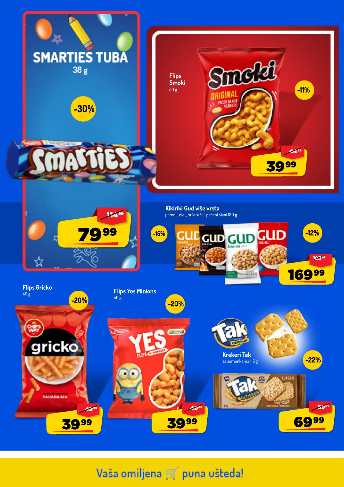 AMAN katalog do 25.10.2026. – slane grickalice AMAN katalog, strana 30 – Smoki, Gud kikiriki, Gricko, Yes Minions i Tak krekeri