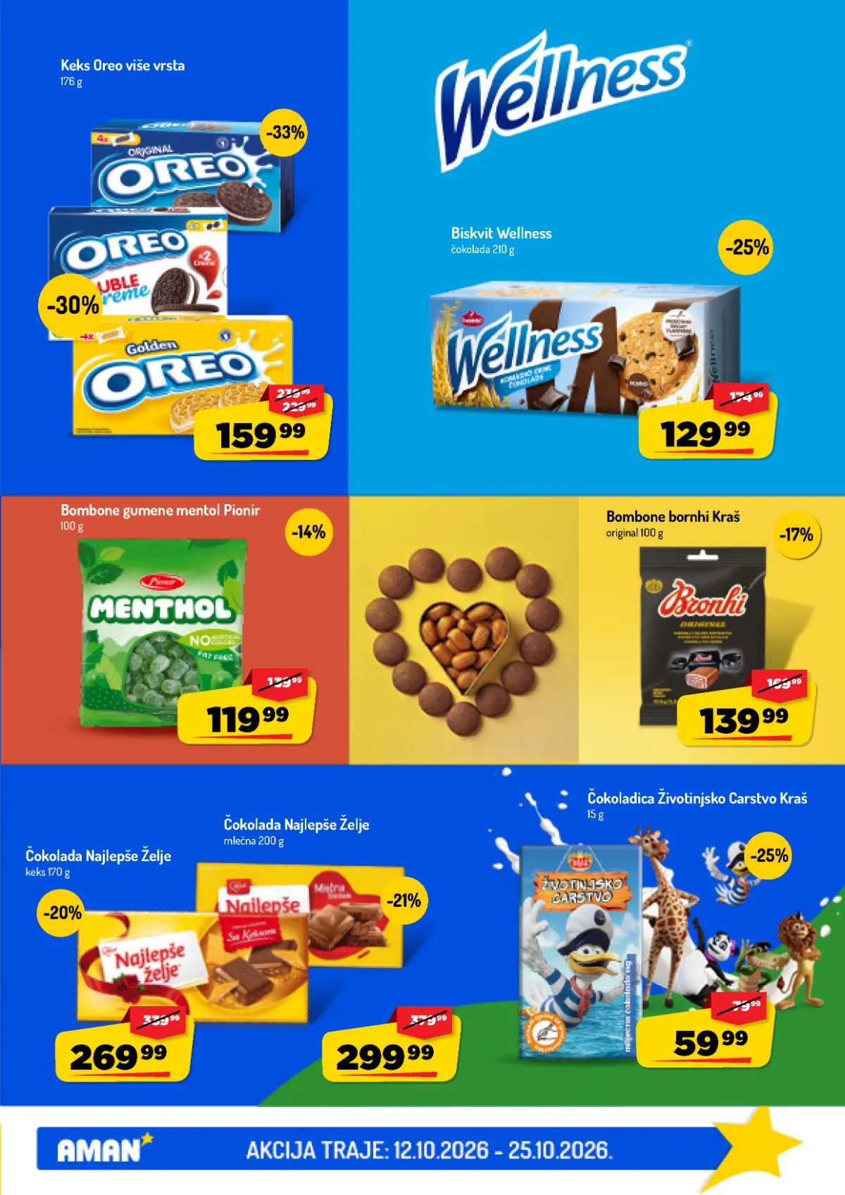 AMAN katalog do 25.10.2026. – keks i čokolade AMAN katalog, strana 31 – Oreo i Wellness keks, Kraš slatkiši i Najlepše Želje čokolade