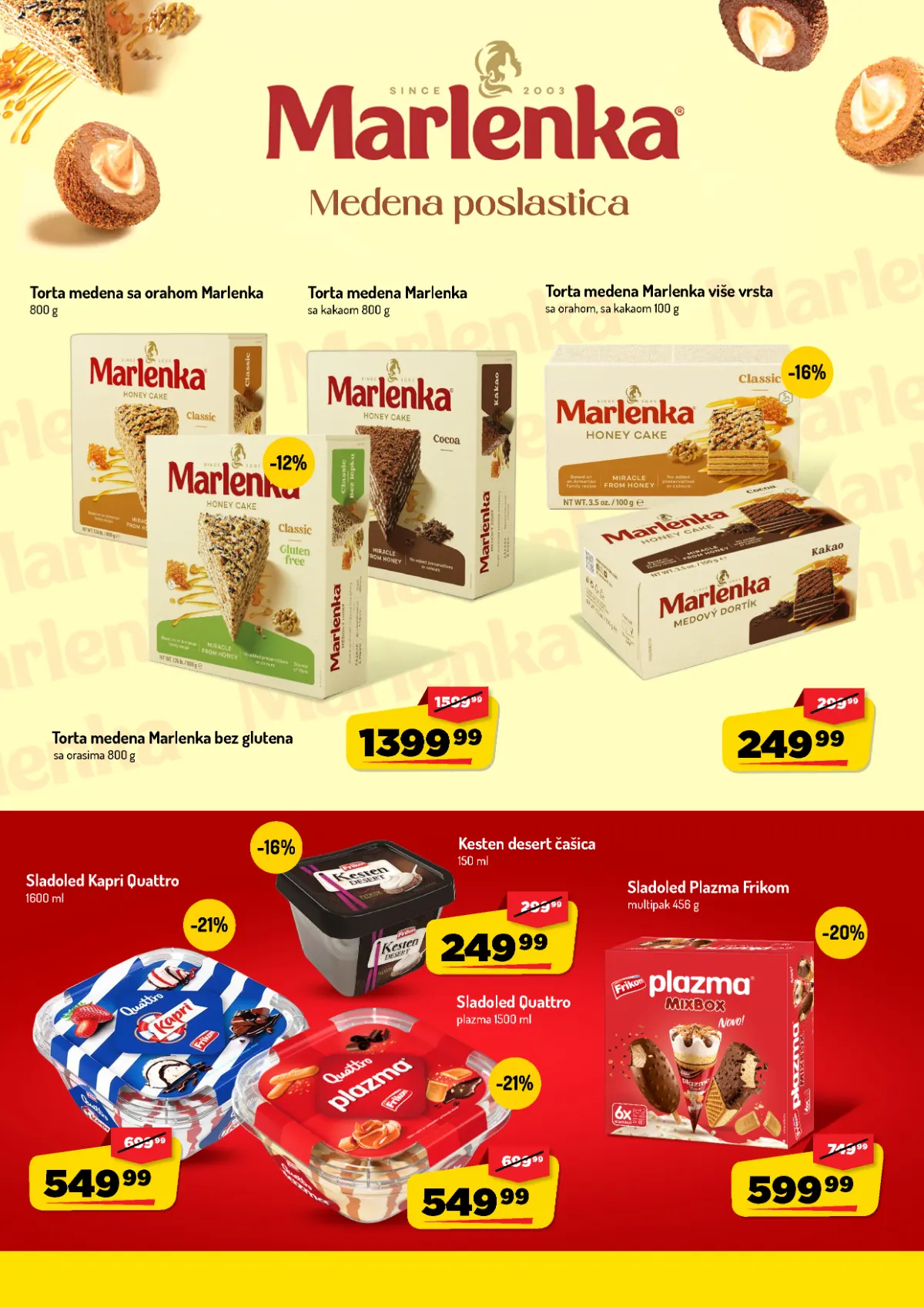 AMAN katalog do 25.10.2026. – torte i sladoledi AMAN katalog, strana 32 – Marlenka medene torte, Kapri Quattro i Plazma sladoledi