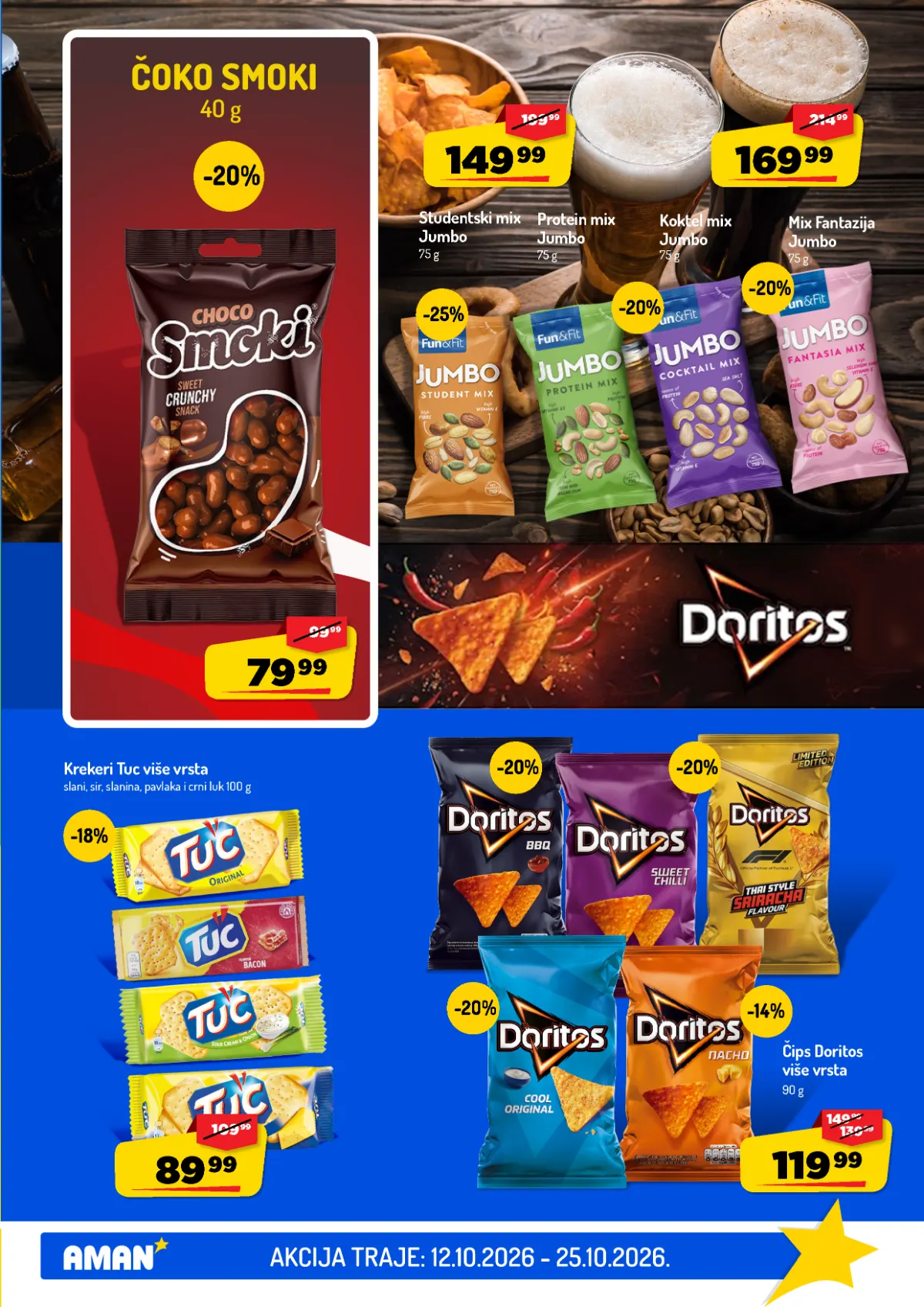 AMAN katalog do 25.10.2026. – Tuc i Doritos ponuda AMAN katalog, strana 33 – Tuc krekeri, Doritos čips i Jumbo mešavine
