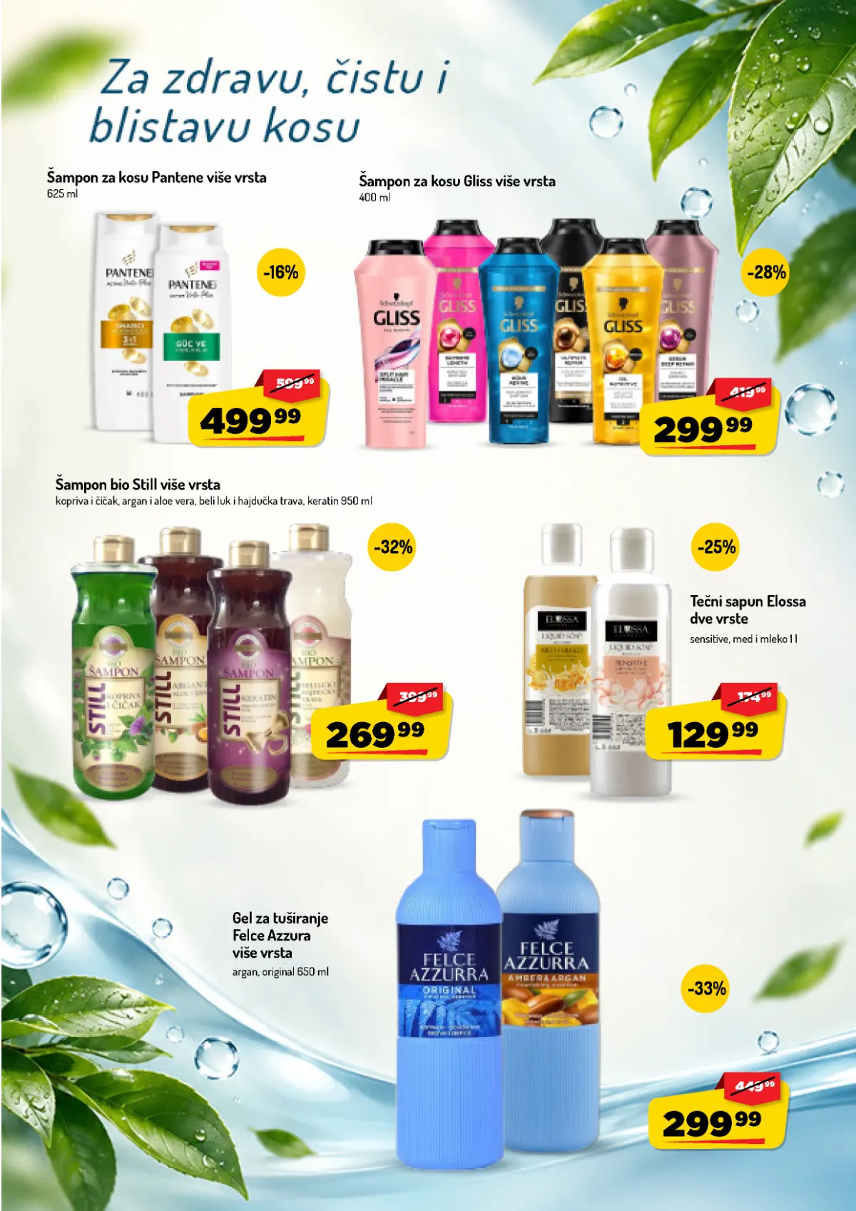 AMAN katalog do 25.10.2026. – šamponi i gelovi za tuširanje AMAN katalog, strana 35 – Pantene, Gliss i Still šamponi, Elossa sapun i Felce Azzurra gel