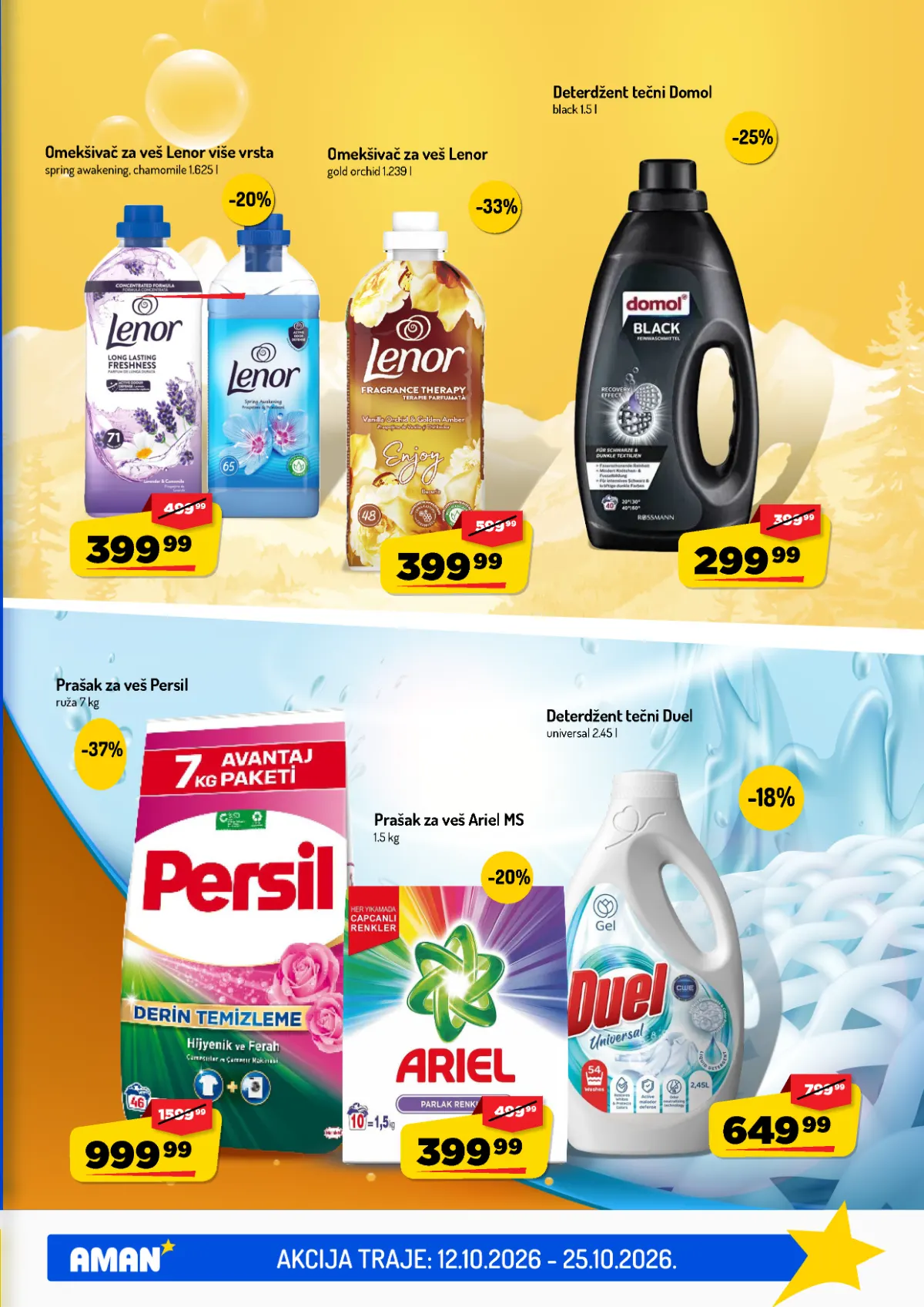 AMAN katalog do 25.10.2026. – Persil popust 37% AMAN katalog, strana 37 – Persil 7 kg, Ariel, Duel i Domol deterdženti i Lenor omekšivači
