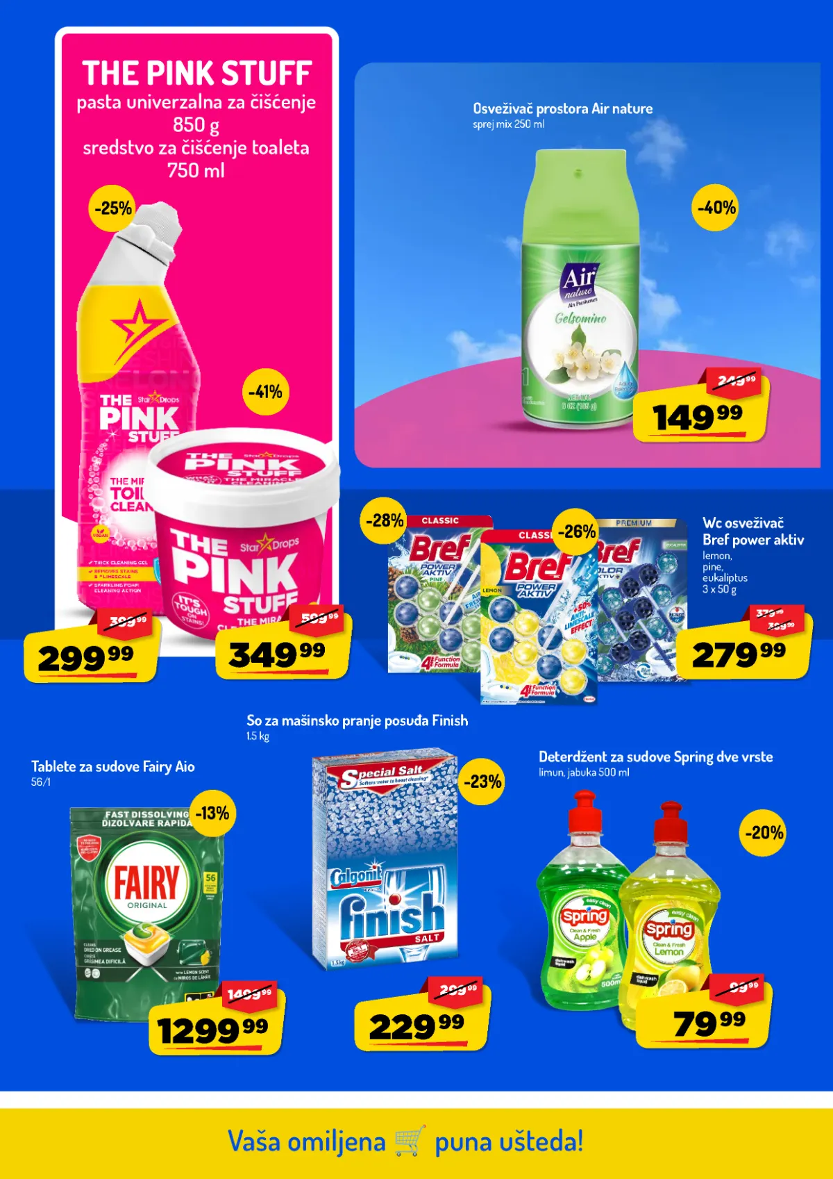 AMAN katalog do 25.10.2026. – proizvodi za sudove i osveživači AMAN katalog, strana 40 – Fairy tablete, Finish so, Spring deterdžent i osveživači Air Nature i Bref