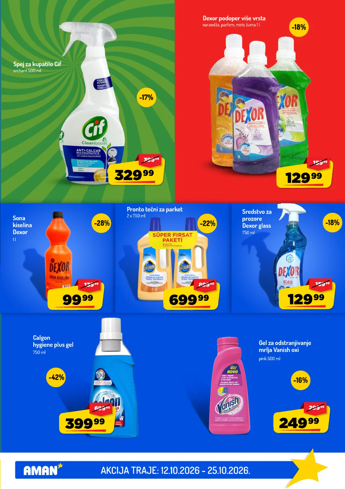 AMAN katalog do 25.10.2026. – Calgon popust 42% AMAN katalog, strana 41 – Cif, Dexor, Pronto, Calgon i Vanish sredstva za čišćenje i pranje