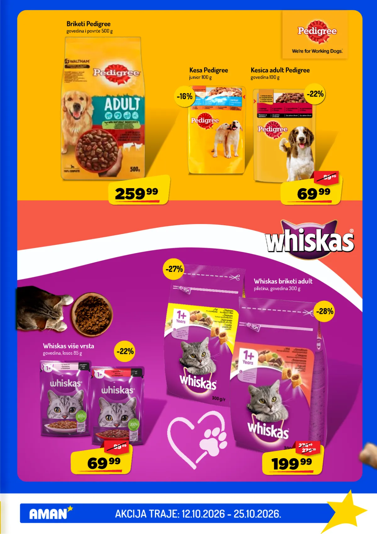 AMAN katalog do 25.10.2026. – Pedigree i Whiskas akcija AMAN katalog, strana 43 – Pedigree hrana za pse i Whiskas hrana za mačke po akcijskim cenama