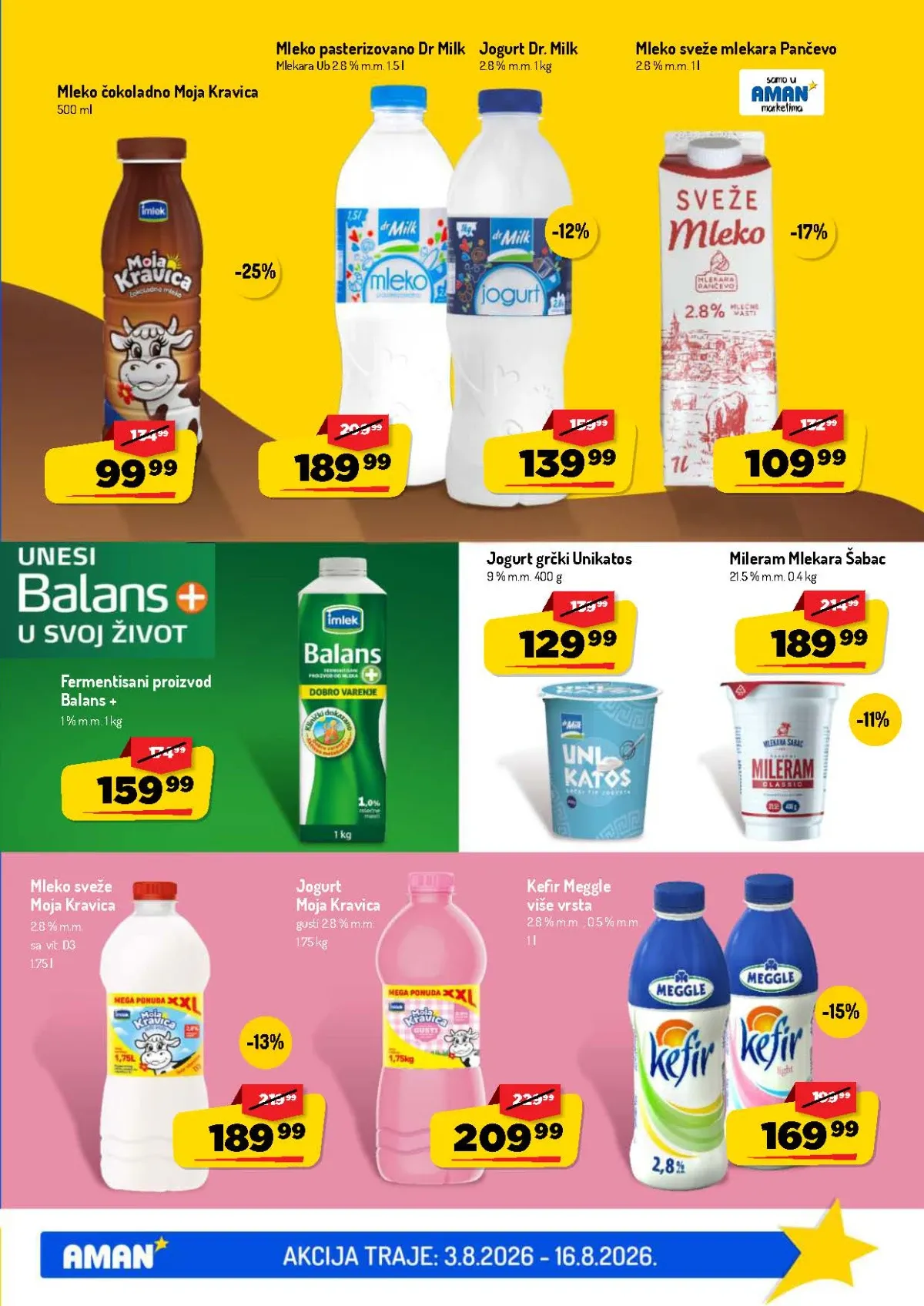 AMAN katalog do 16.08.2026. – mleko, jogurt, kefir, mileram i mlečni proizvodi na akciji