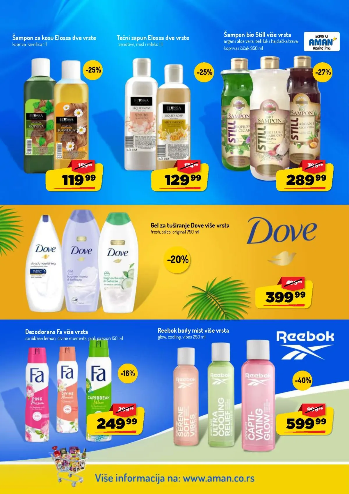 AMAN katalog do 16.08.2026. – Dove, Fa, Elossa, Still i Reebok kozmetika na akciji