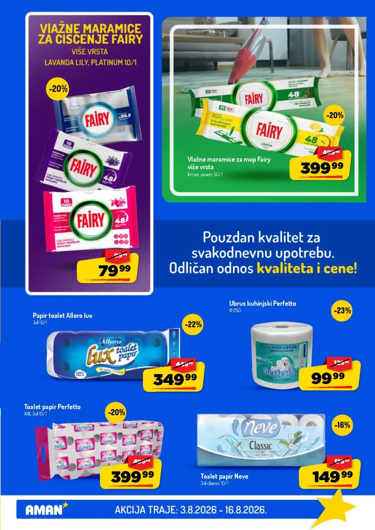 AMAN katalog do 16.08.2026. – toalet papir, ubrusi, Fairy i papirna galanterija na akciji
