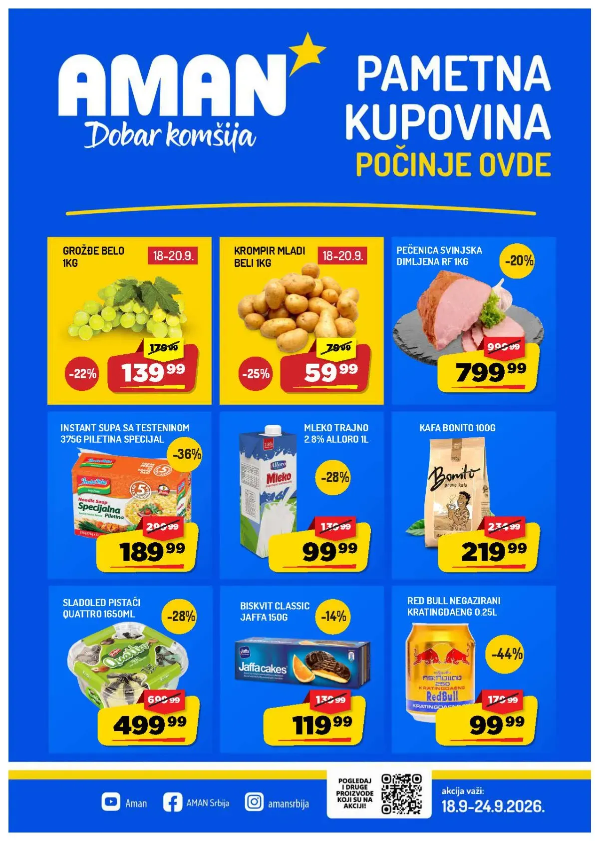 AMAN katalog od 18. do 24.09.2026. – hrana, piće, meso, kućna hemija i proizvodi sniženi do 55%