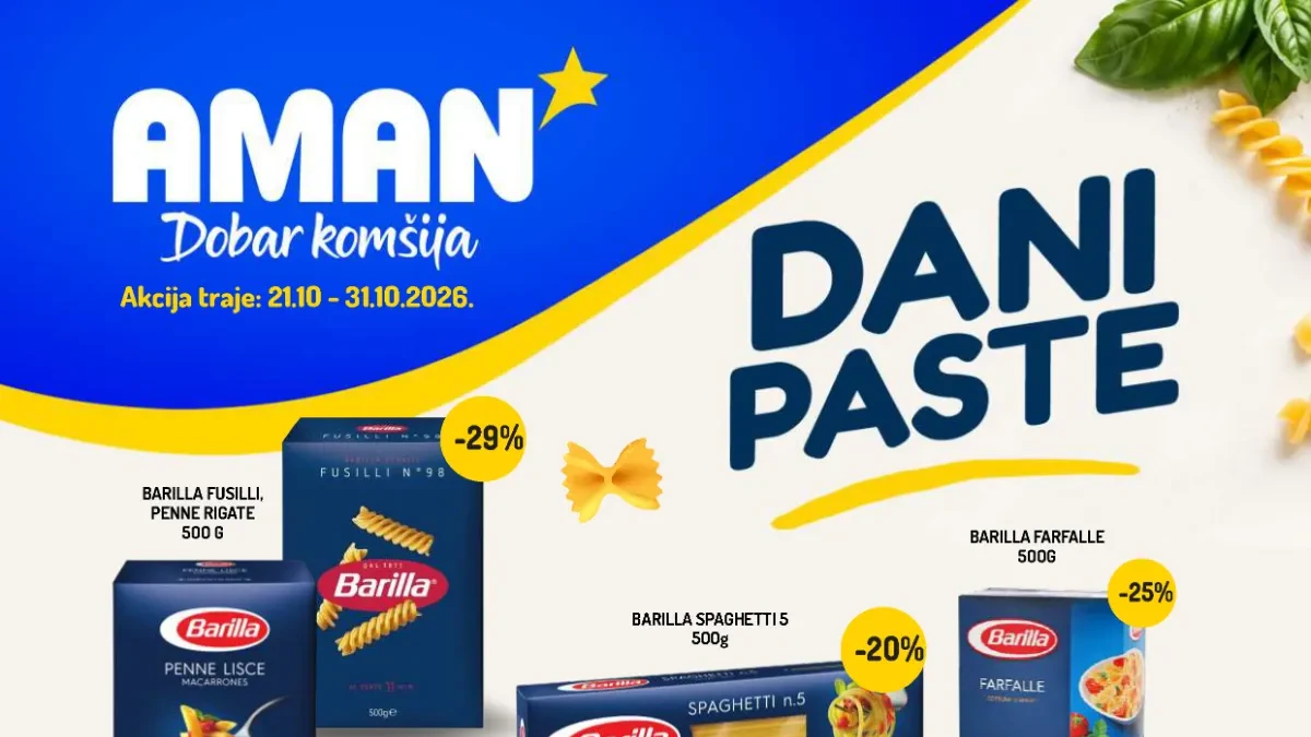 AMAN Dani paste 21–31.10.2026. – Barilla testenine, sosevi, sirevi i maslinovo ulje na akciji