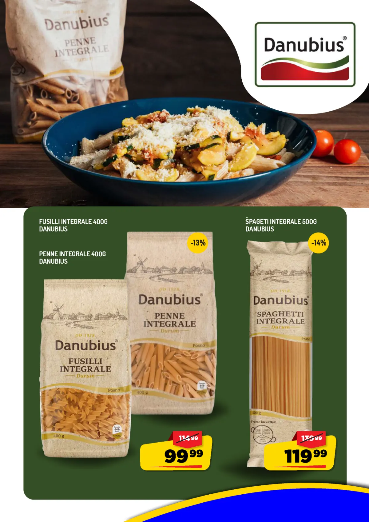 AMAN katalog strana 3 – Danubius integralne testenine, špageti, fusilli i penne na sniženju