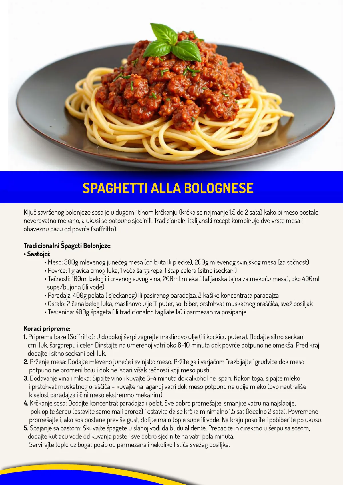 AMAN katalog strana 8 – tradicionalni recept za špagete bolonjeze sa sastojcima i postupkom pripreme
