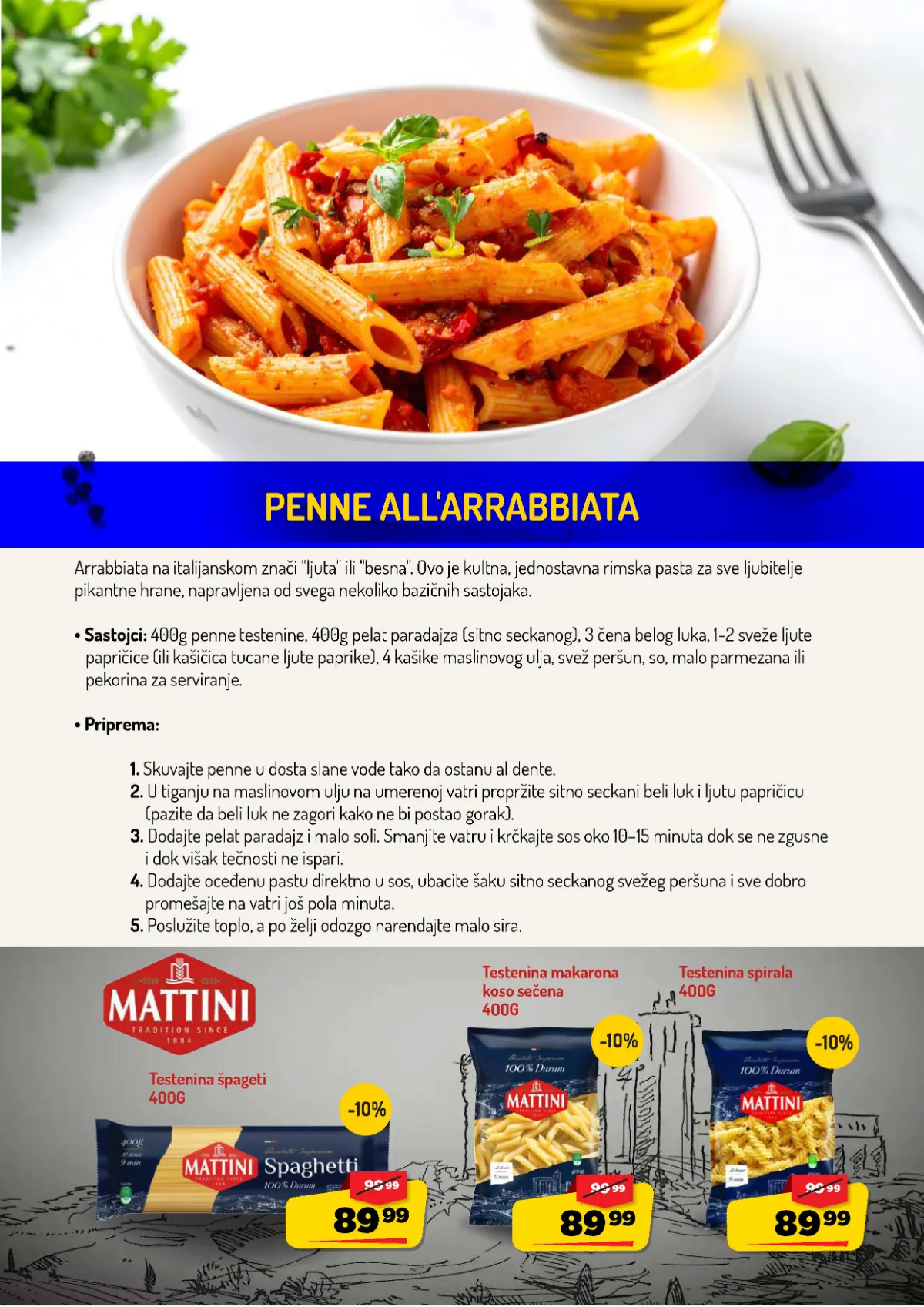 AMAN katalog strana 9 – recept Penne all Arrabbiata i Mattini testenine na akciji